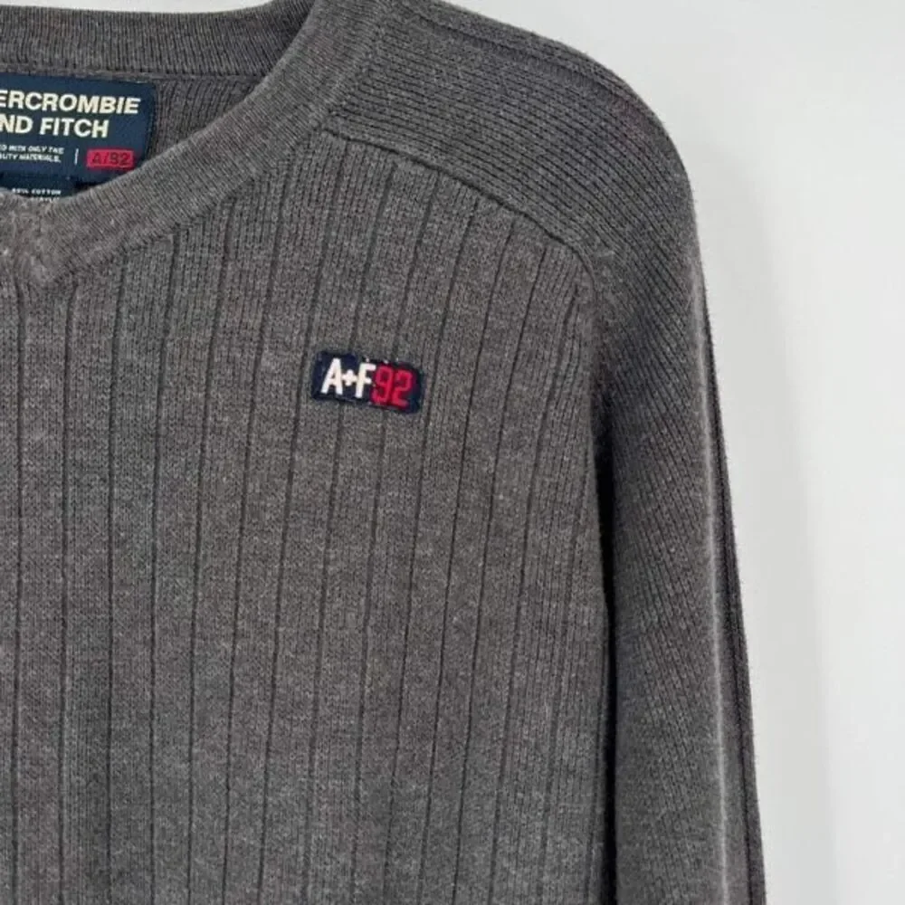 Vintage 90s Abercrombie And Fitch Mens Knit A/92 Pullover Sweatee Ribbed Gray XL - Picture 3 of 7